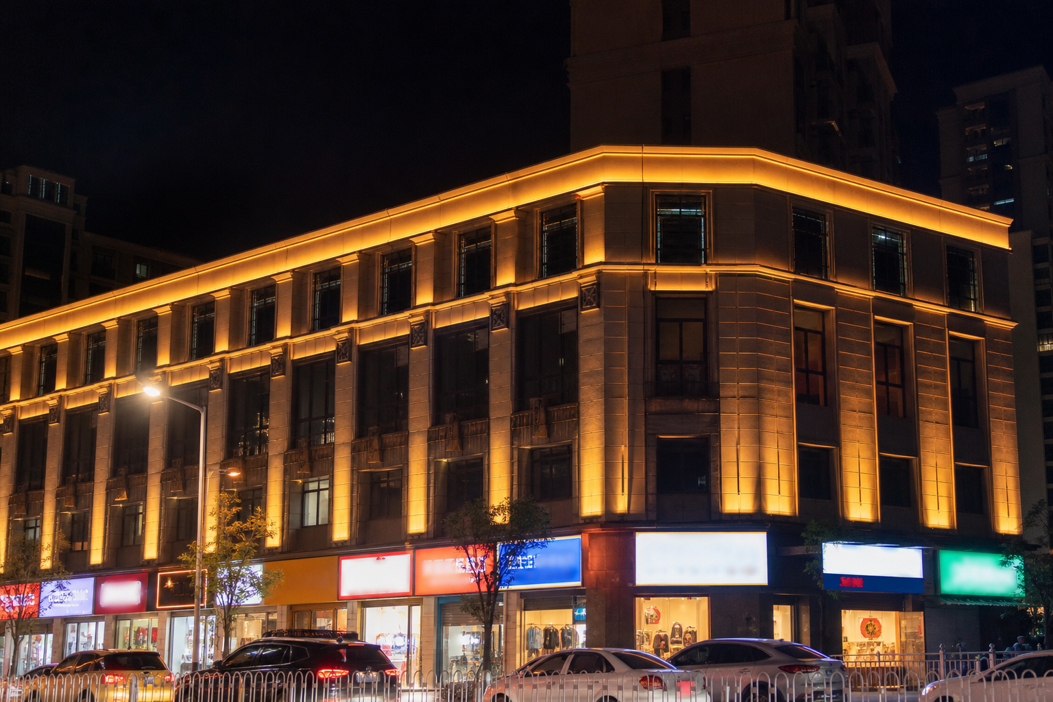 夜间店招发光字和城市亮化